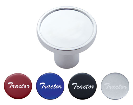 Chrome Aluminum Air Valve Knob With Tractor Glossy Sticker - Black, Blue, Red And Silver