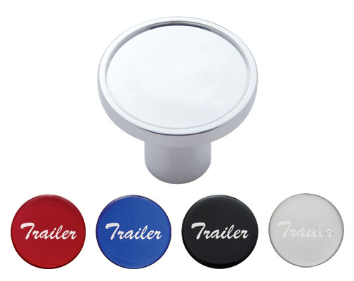 Chrome Aluminum Air Valve Knob With Trailer Glossy Sticker - Black, Blue, Red And Silver