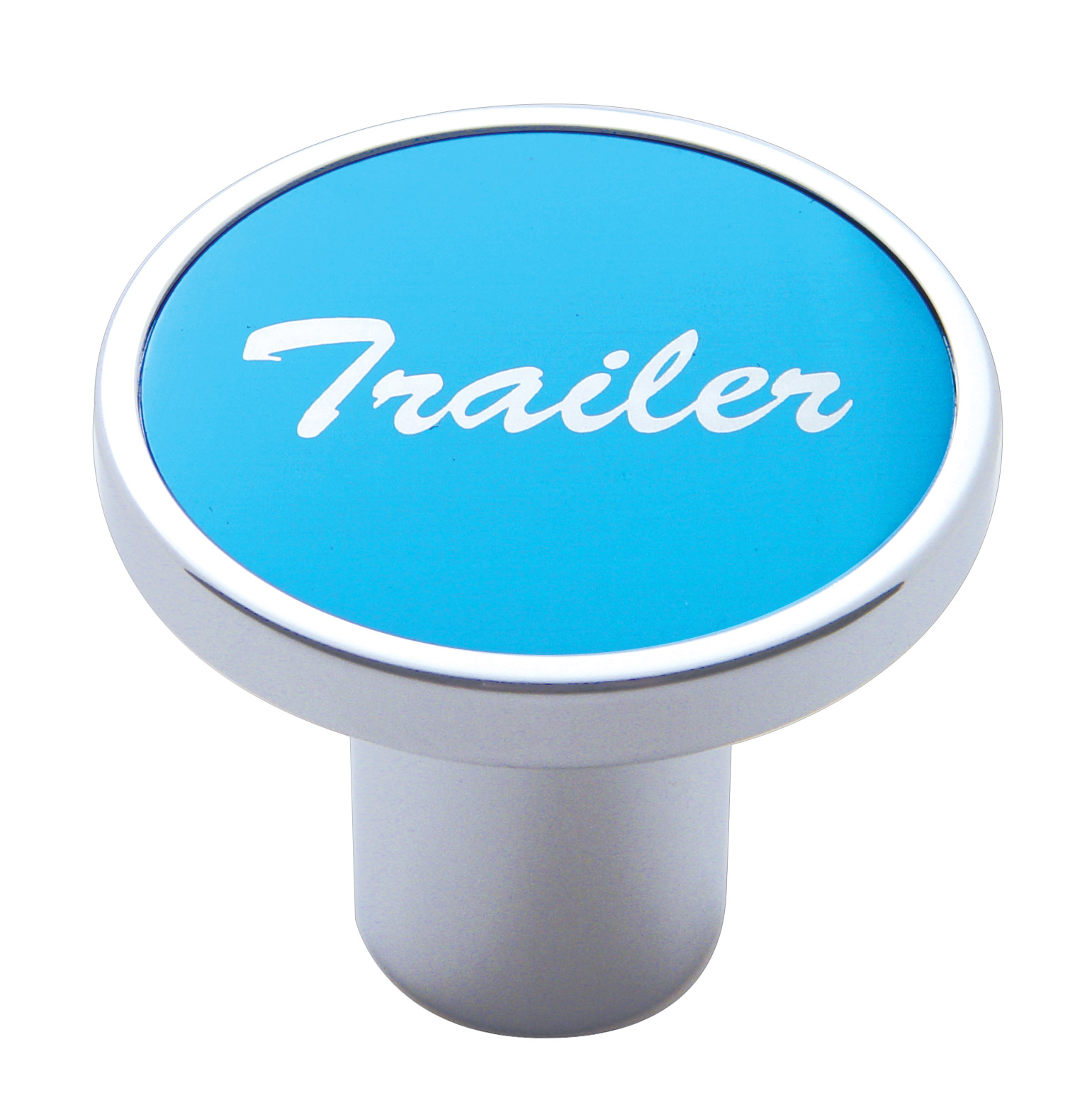 Chrome Air Valve Knob W/ "Trailer" Aluminum Sticker - Blue