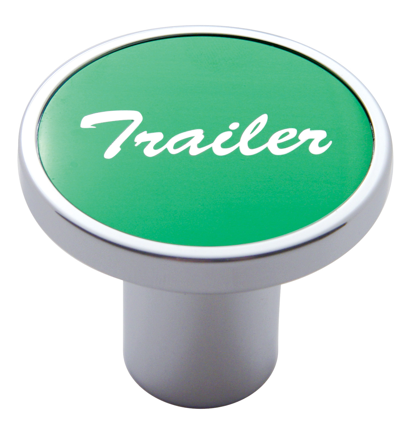 Chrome Air Valve Knob W/ "Trailer" Aluminum Sticker - Green