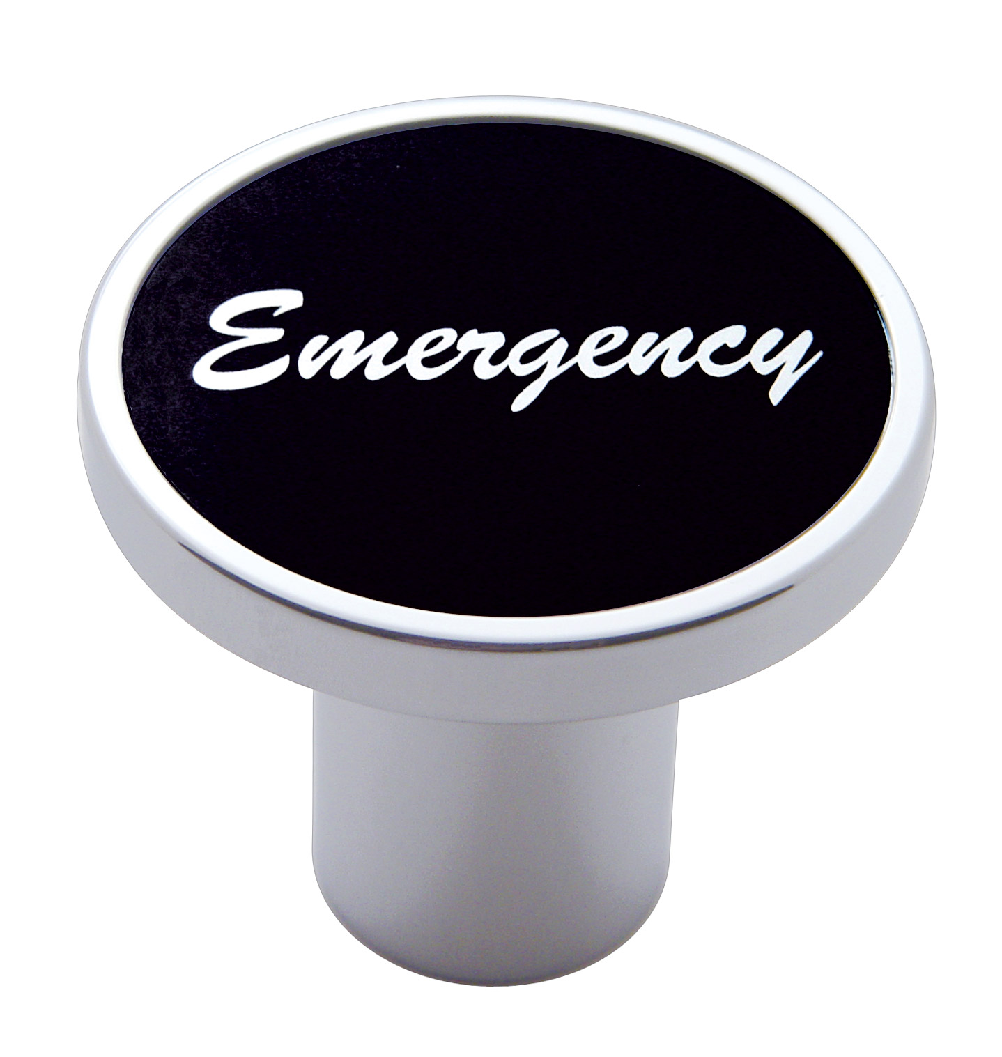 Chrome Air Valve Knob W/ "Emergency" Aluminum Sticker - Black