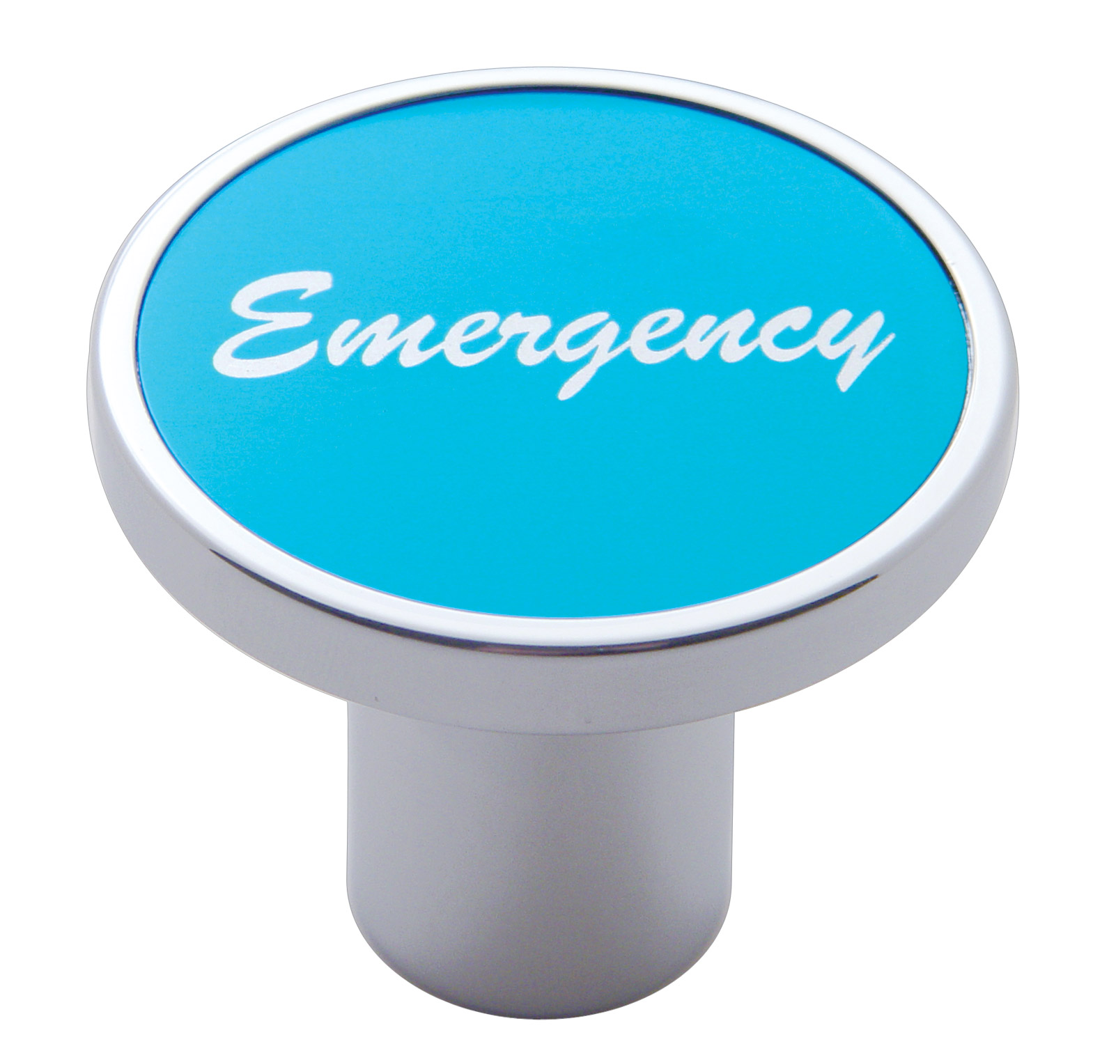 Chrome Air Valve Knob W/ "Emergency" Aluminum Sticker - Blue
