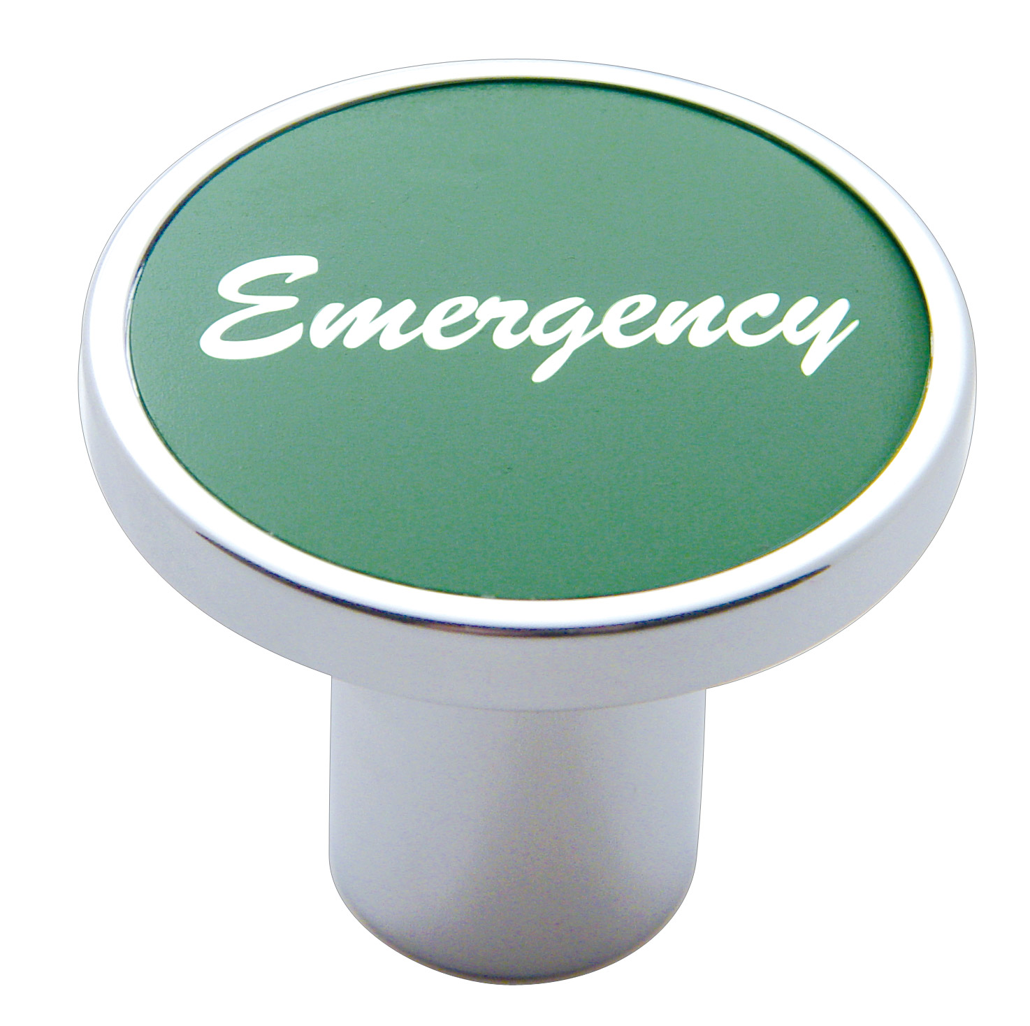 Chrome Air Valve Knob W/ "Emergency" Aluminum Sticker - Green