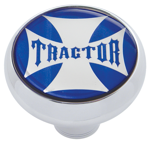 Chrome Deluxe Air Valve Knob W/ Glossy "Tractor" Maltese Cross Sticker - Blue