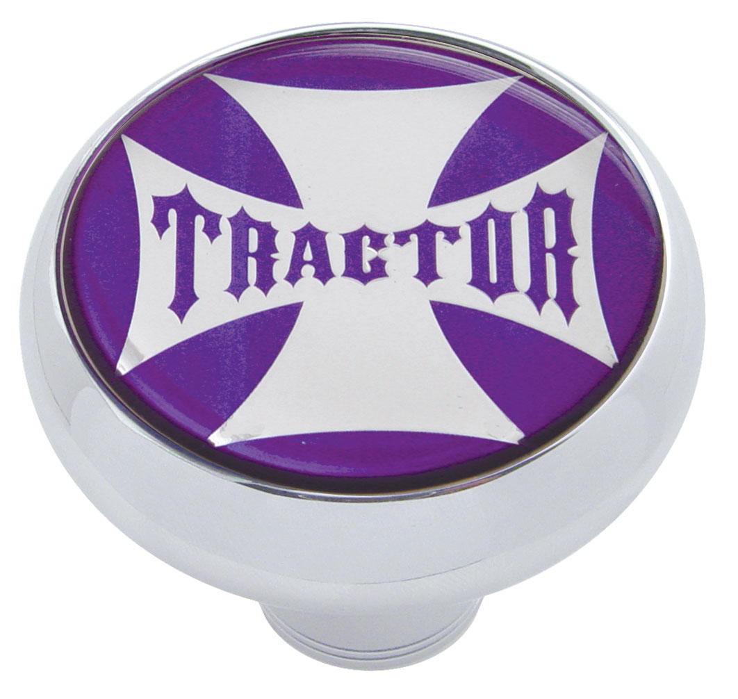 Chrome Deluxe Air Valve Knob W/ Glossy "Tractor" Maltese Cross Sticker - Purple