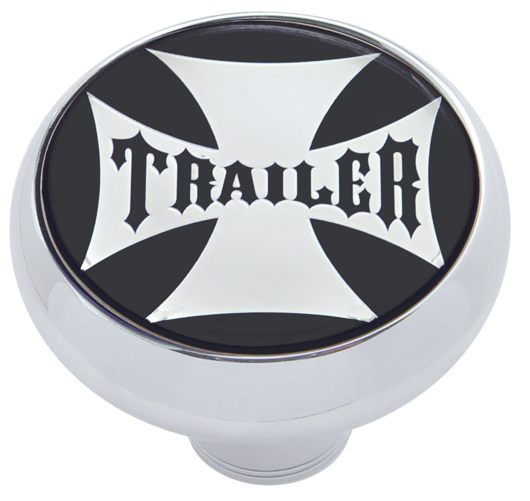 Chrome Deluxe Air Valve Knob W/ Glossy "Trailer" Maltese Cross Sticker - Black