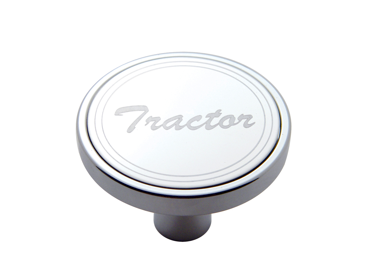 Chrome Short Air Valve Knob W/ Stainless Steel "Tractor" Plaque - Pin Mount