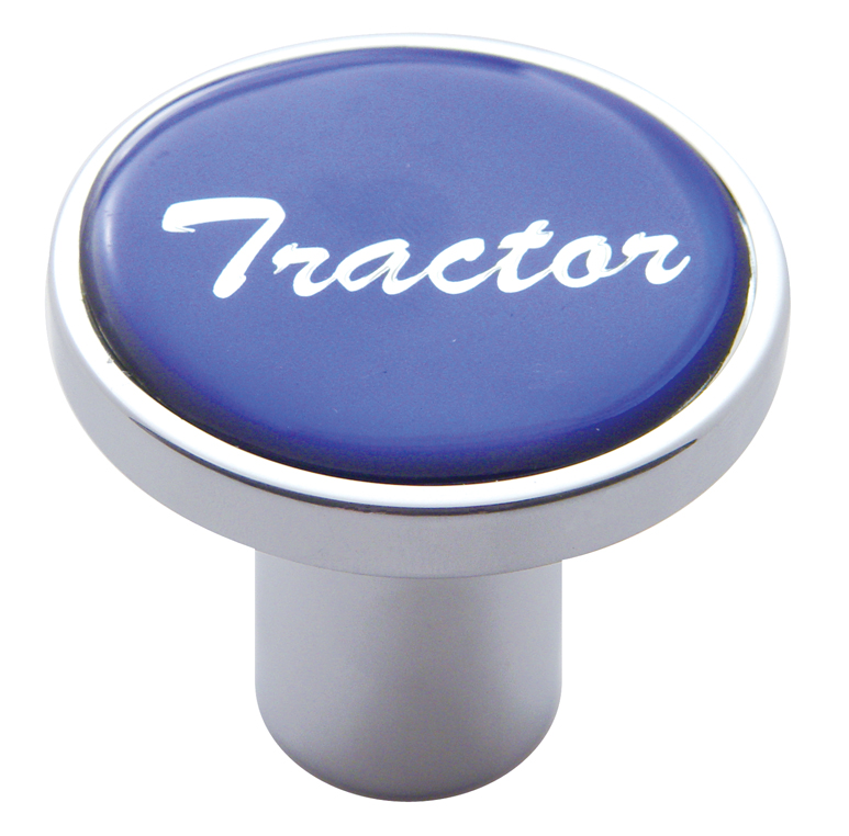 Chrome Air Valve Knob W/ Glossy "Tractor" Sticker - Blue