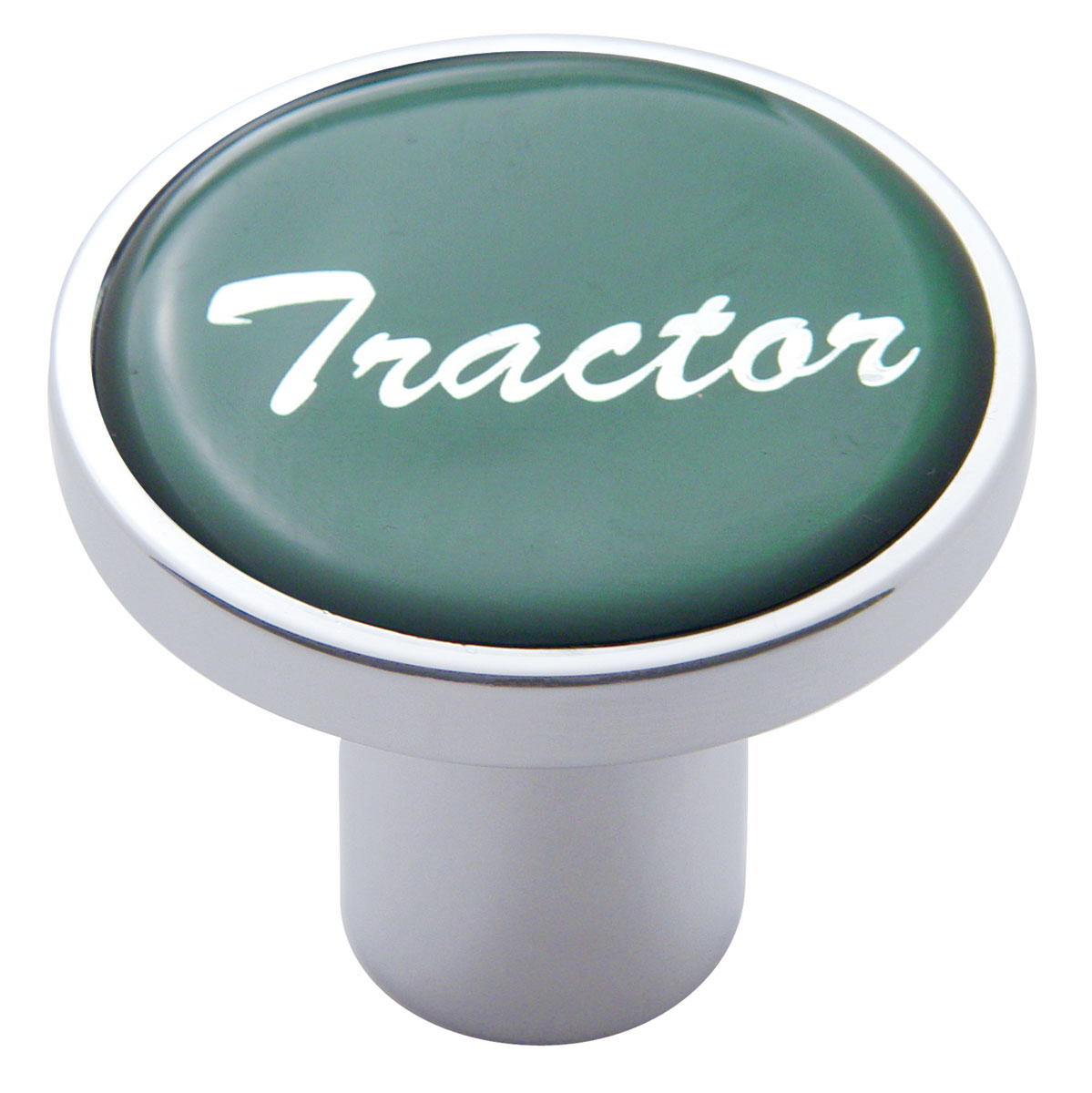 Chrome Air Valve Knob W/ Glossy "Tractor" Sticker - Green