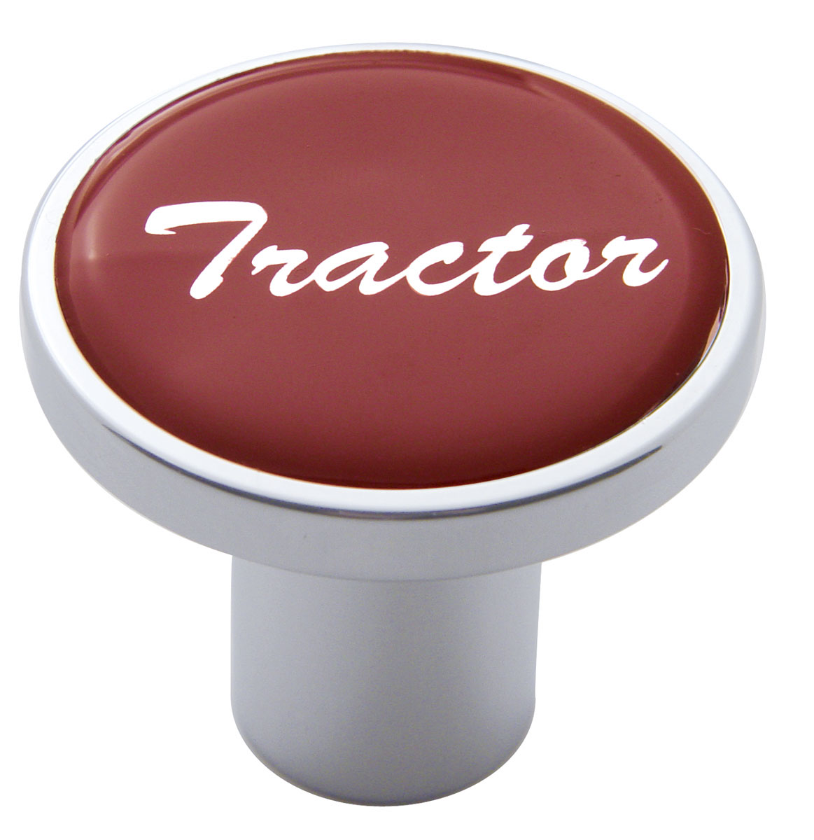 Chrome Air Valve Knob W/ Glossy "Tractor" Sticker - Red