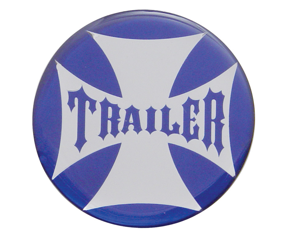 Glossy Maltese Cross "Trailer" Sticker - Blue