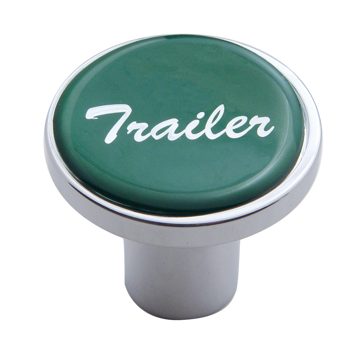 Chrome Air Valve Knob W/ Glossy "Trailer" Sticker - Green
