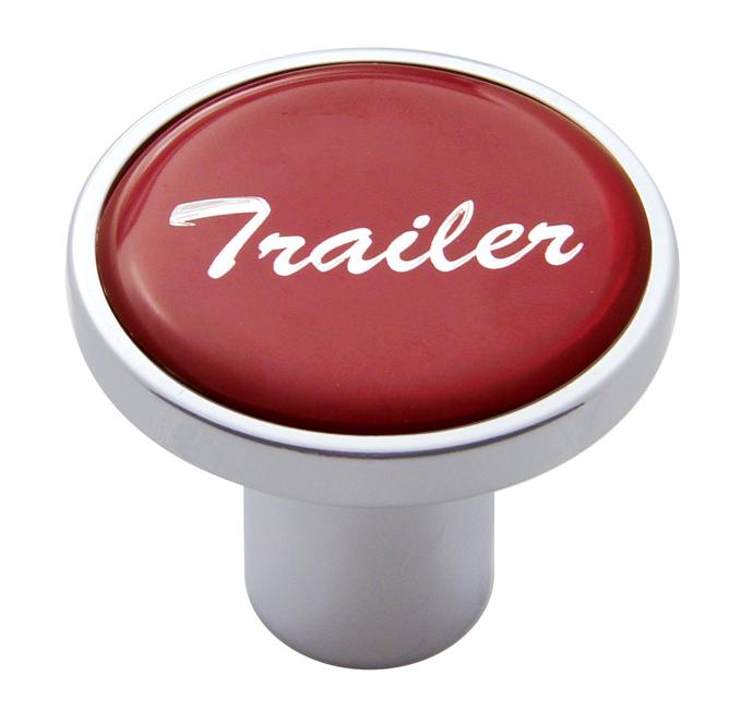 Chrome Air Valve Knob W/ Glossy "Trailer" Sticker - Red