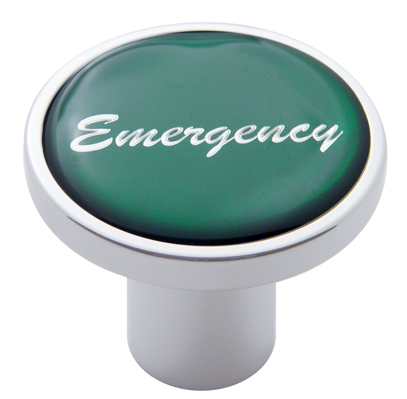 Chrome Air Valve Knob W/ Glossy "Emergency" Sticker - Green