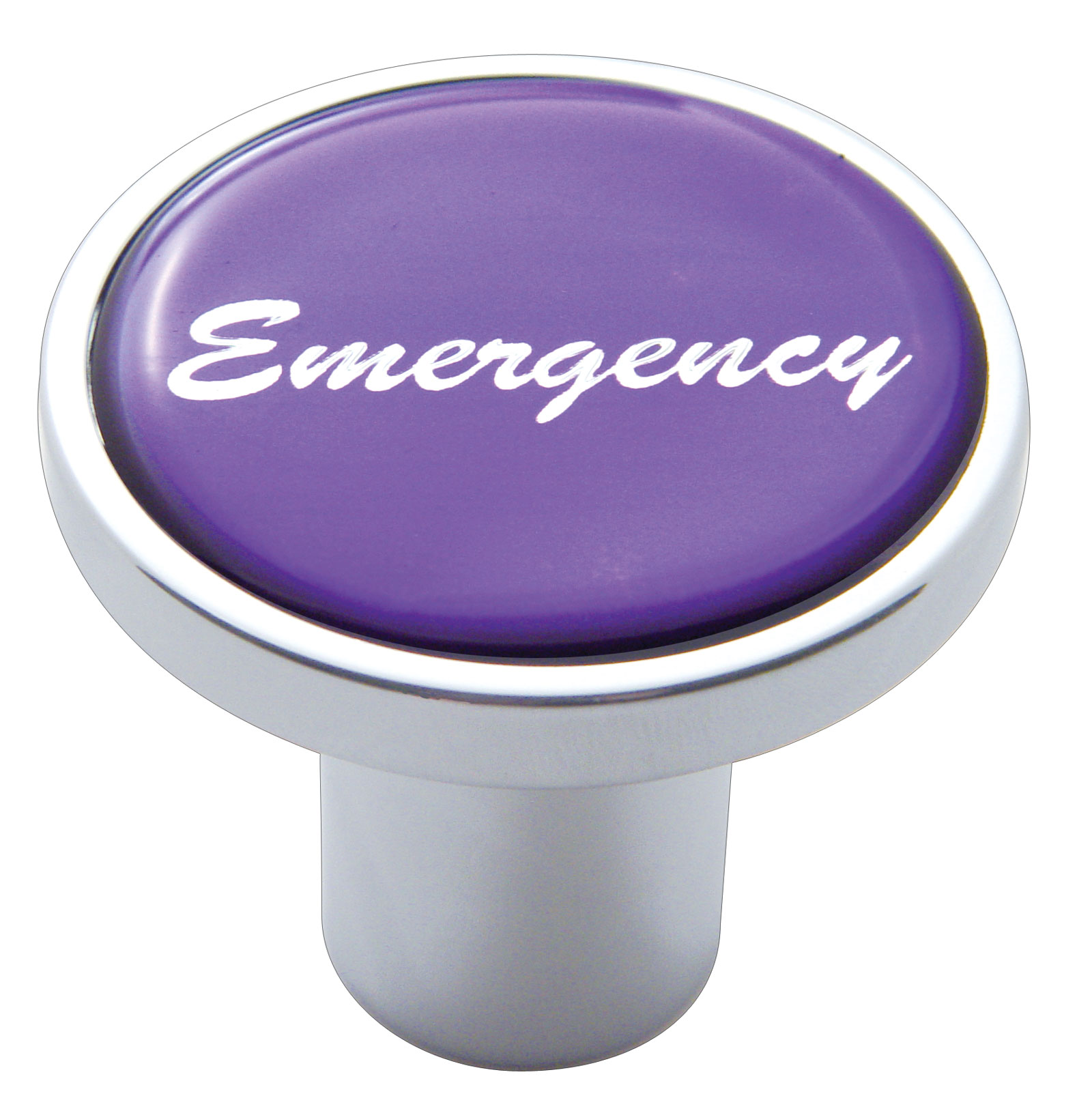 Chrome Air Valve Knob W/ Glossy "Emergency" Sticker - Purple