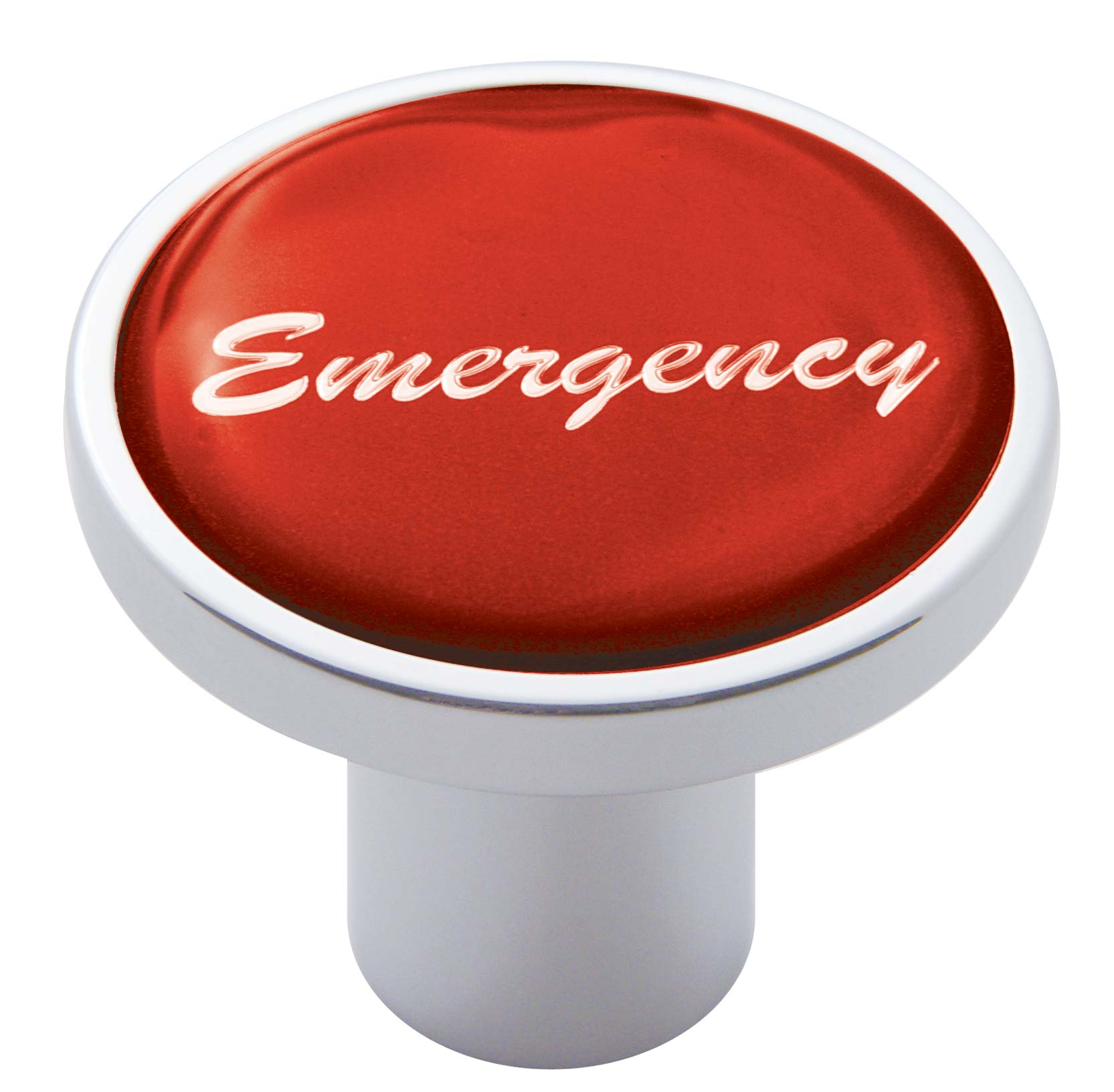 Chrome Air Valve Knob W/ Glossy "Emergency" Sticker - Red