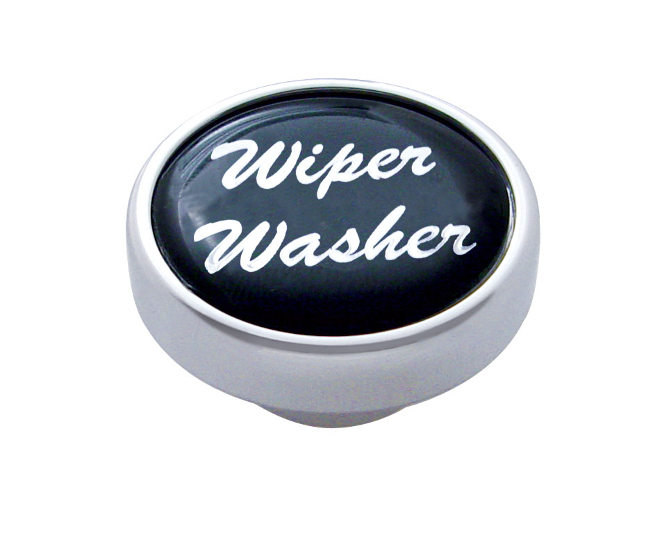 Chrome Air Valve Knob W/ Glossy "Wiper/Washer" Sticker - Black