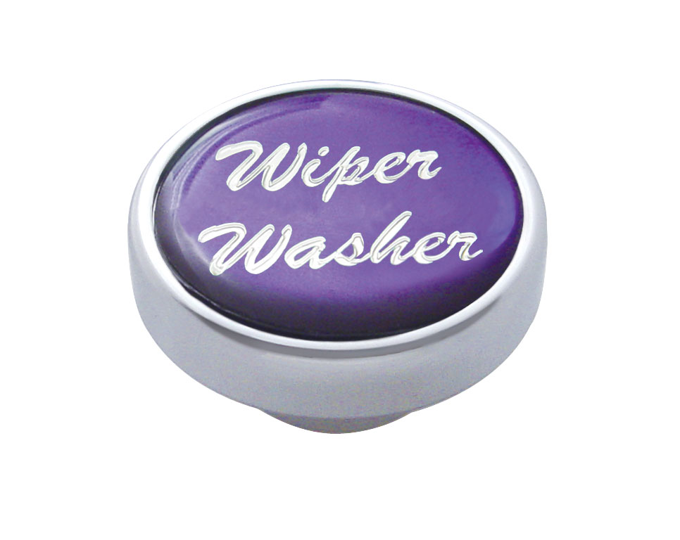Chrome Air Valve Knob W/ Glossy "Wiper/Washer" Sticker - Purple