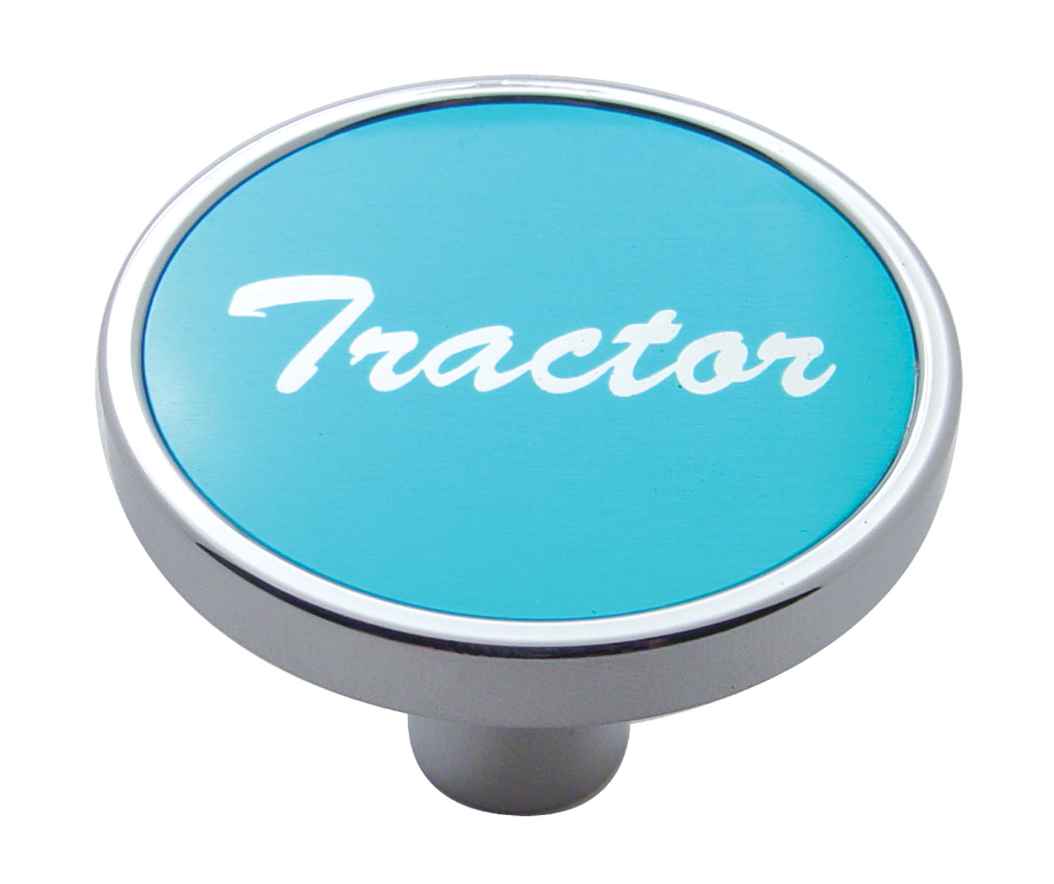 Chrome Short Pin Mount Air Valve Knob W/ Aluminum "Tractor" Sticker - Blue