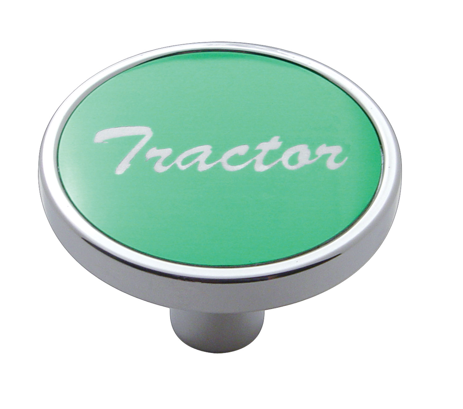 Chrome Short Pin Mount Air Valve Knob W/ Aluminum "Tractor" Sticker - Green
