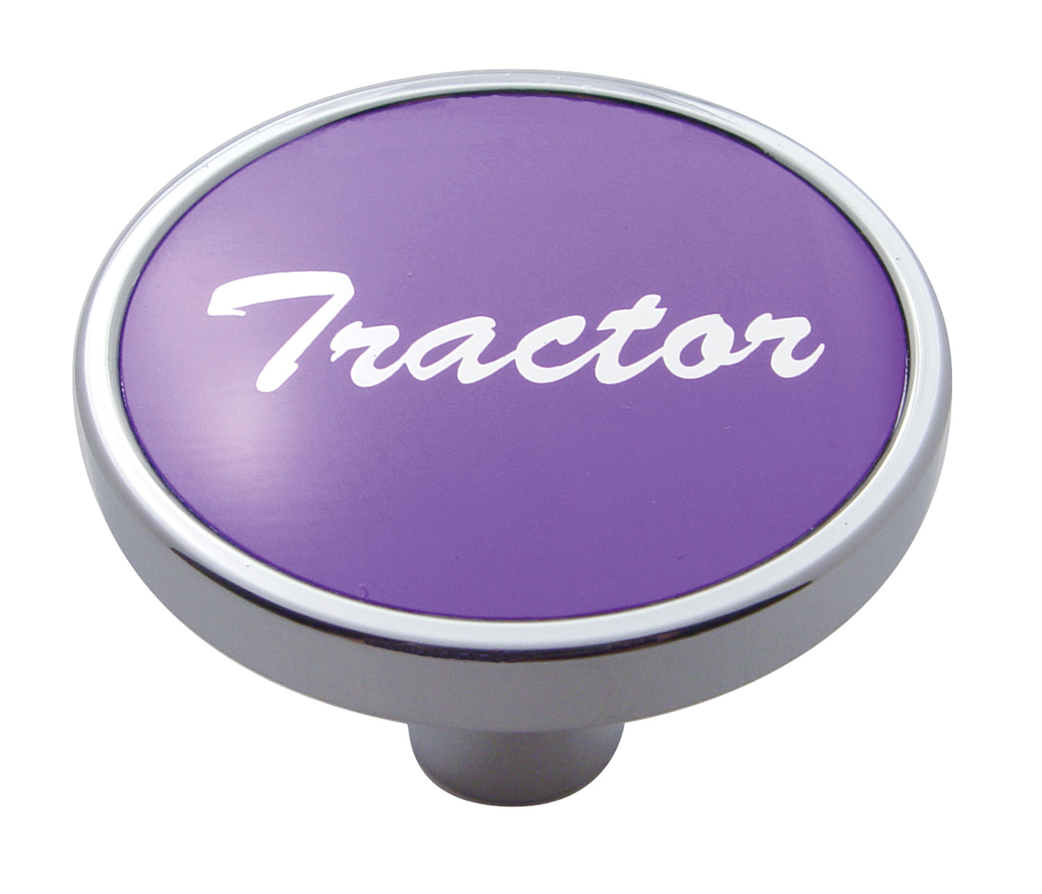 Chrome Short Pin Mount Air Valve Knob W/ Aluminum "Tractor" Sticker - Purple