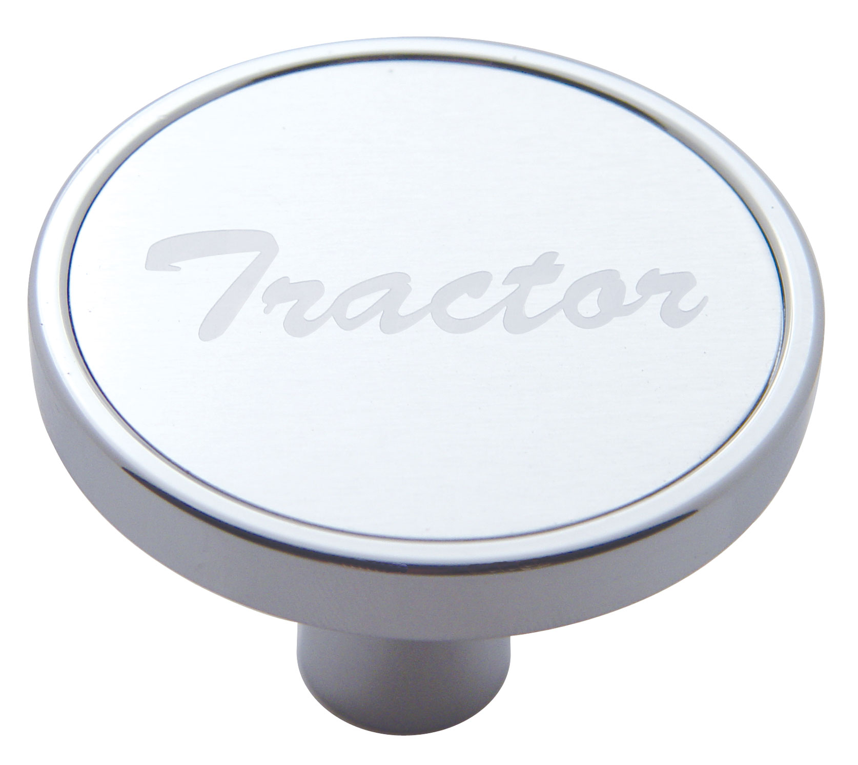 Chrome Short Pin Mount Air Valve Knob W/ Aluminum "Tractor" Sticker - Silver