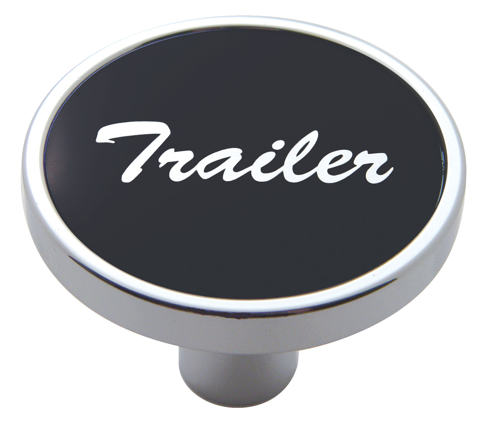 Chrome Short Pin Mount Air Valve Knob W/ Aluminum "Trailer" Sticker - Black