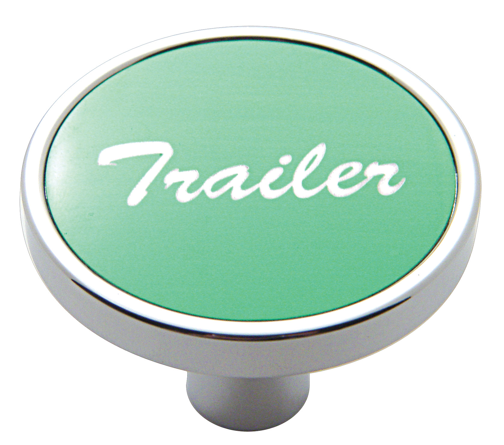 Chrome Short Pin Mount Air Valve Knob W/ Aluminum "Trailer" Sticker - Green