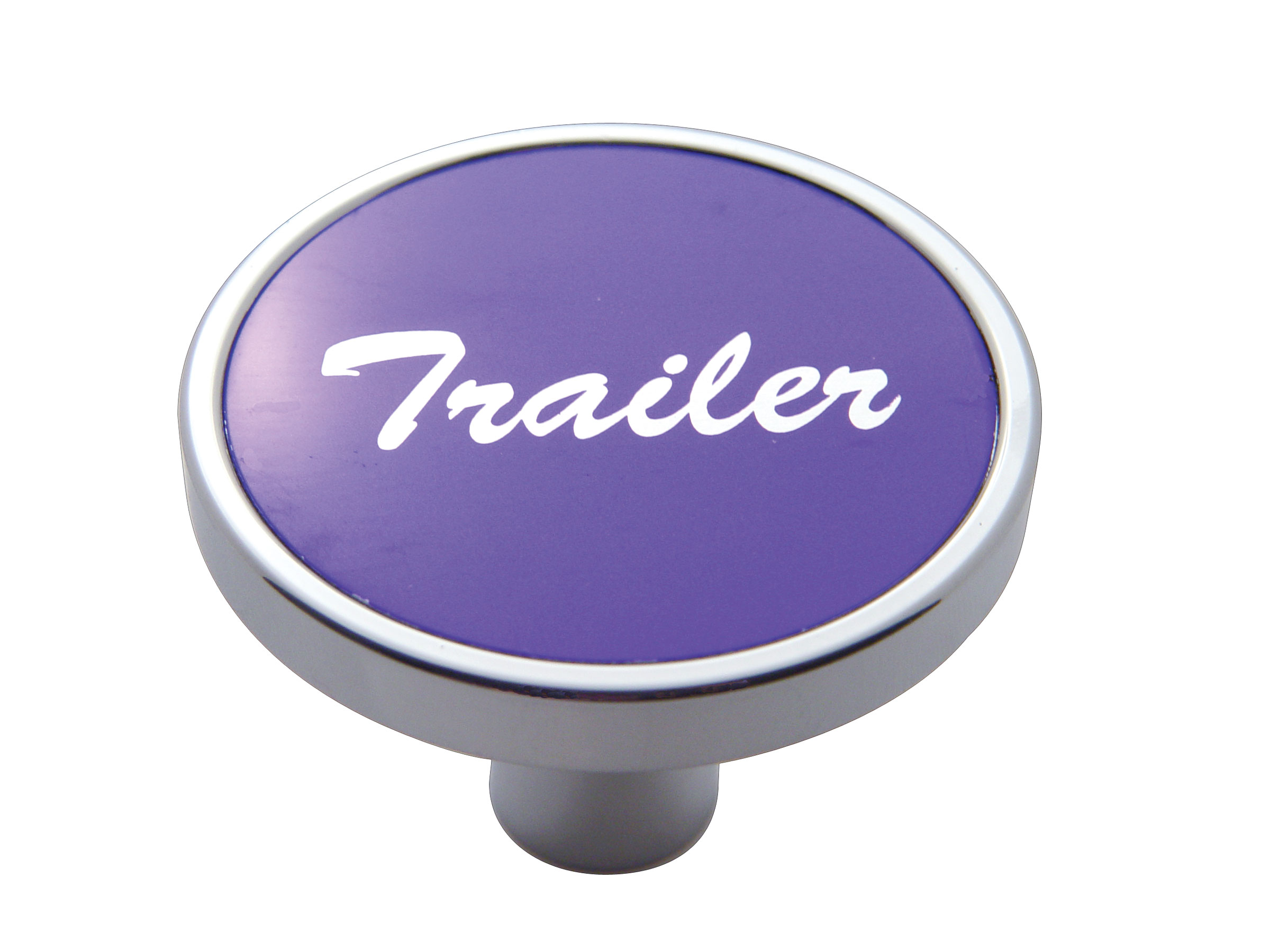 Chrome Short Pin Mount Air Valve Knob W/ Aluminum "Trailer" Sticker - Purple