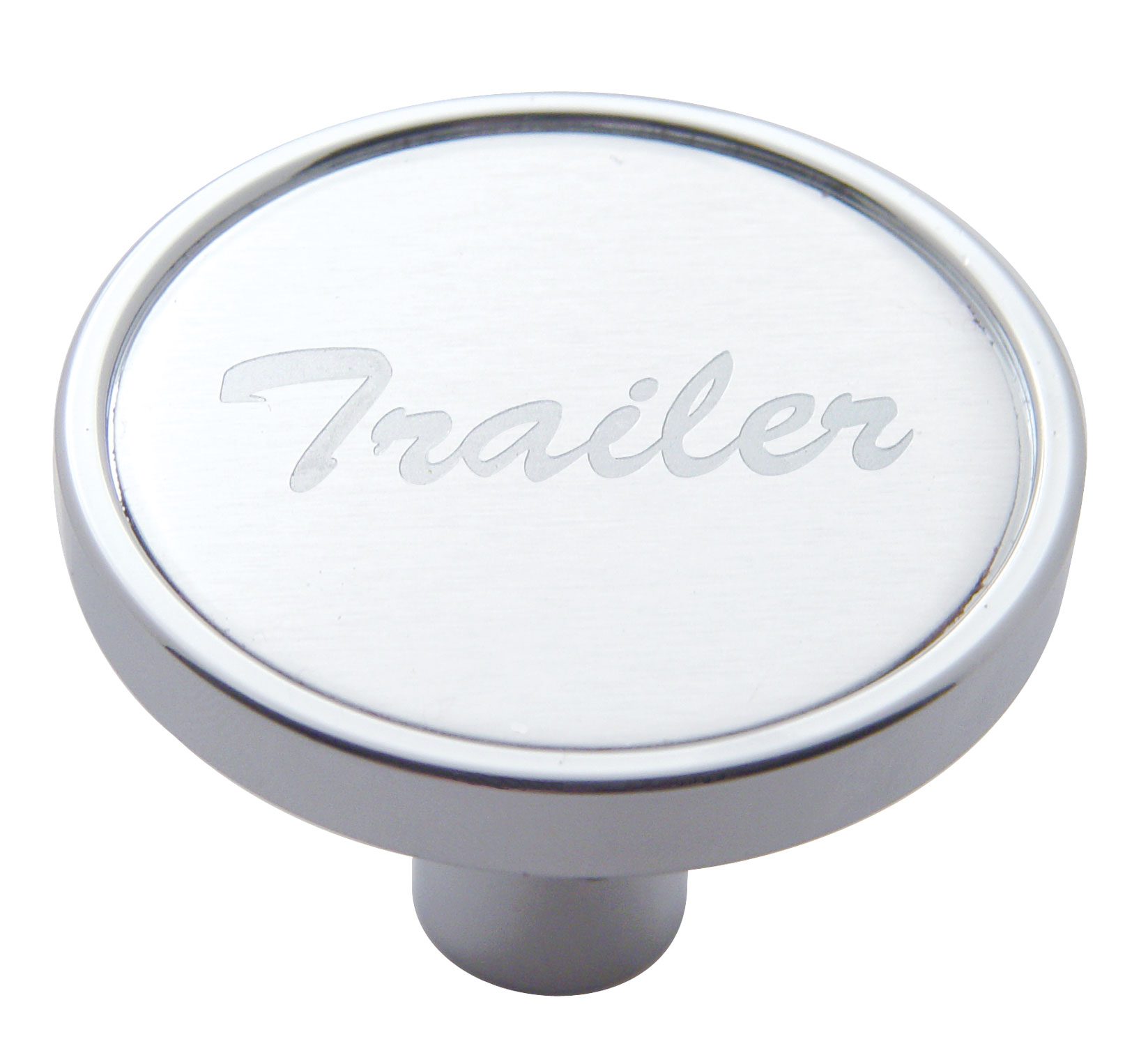 Chrome Short Pin Mount Air Valve Knob W/ Aluminum "Trailer" Sticker - Silver