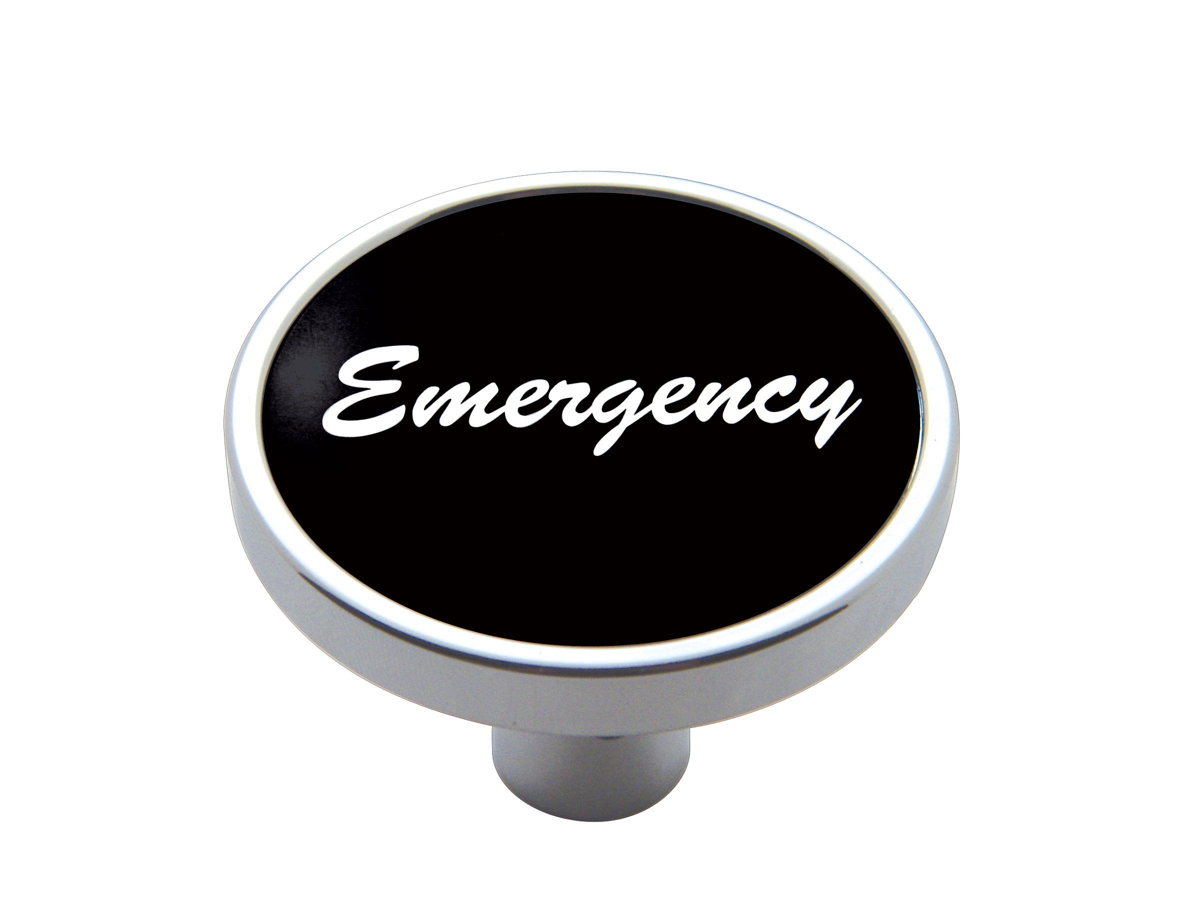 Chrome Short Pin Mount Air Valve Knob W/ Aluminum "Emergency" Sticker - Black