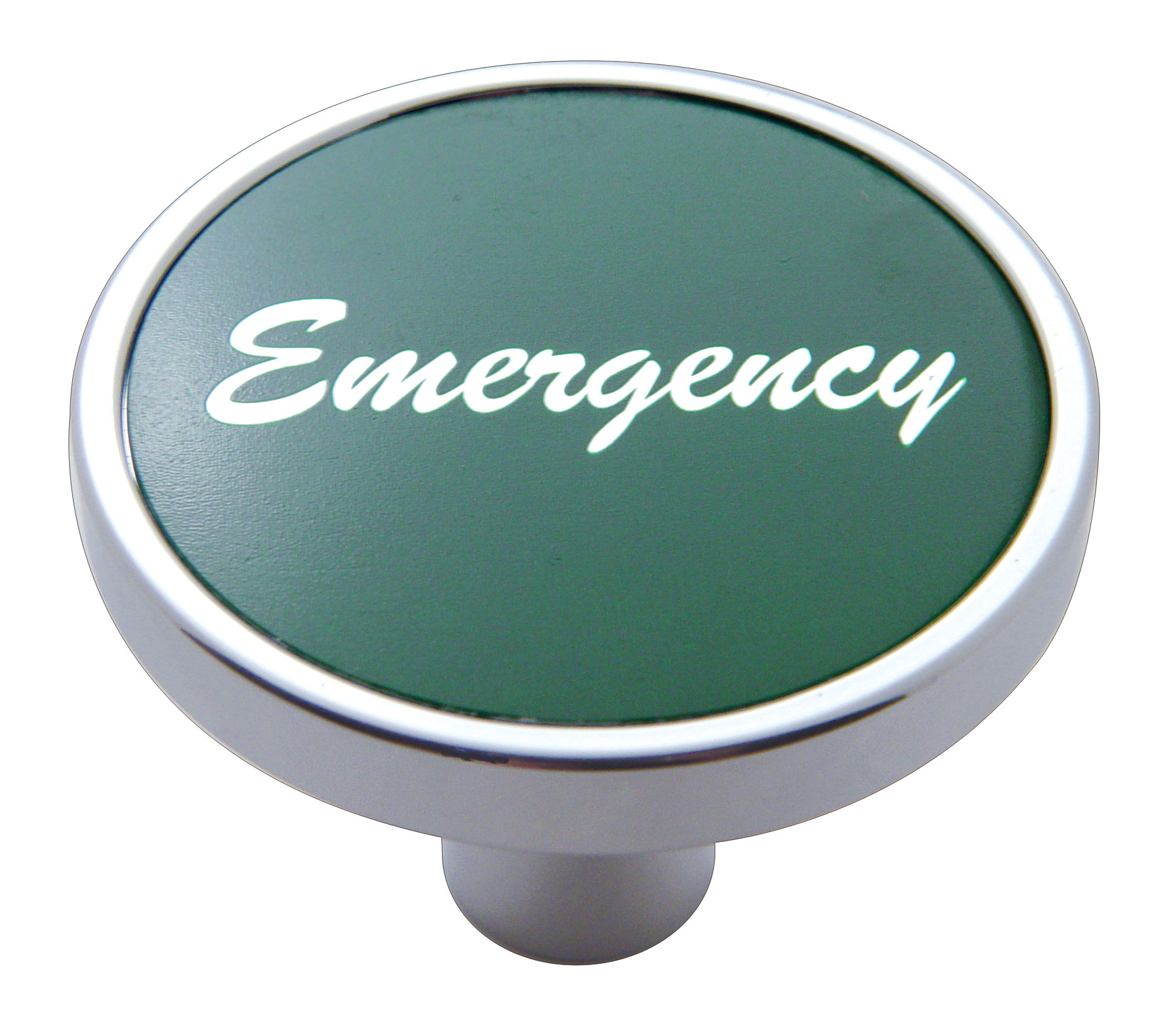 Chrome Short Pin Mount Air Valve Knob W/ Aluminum "Emergency" Sticker - Green