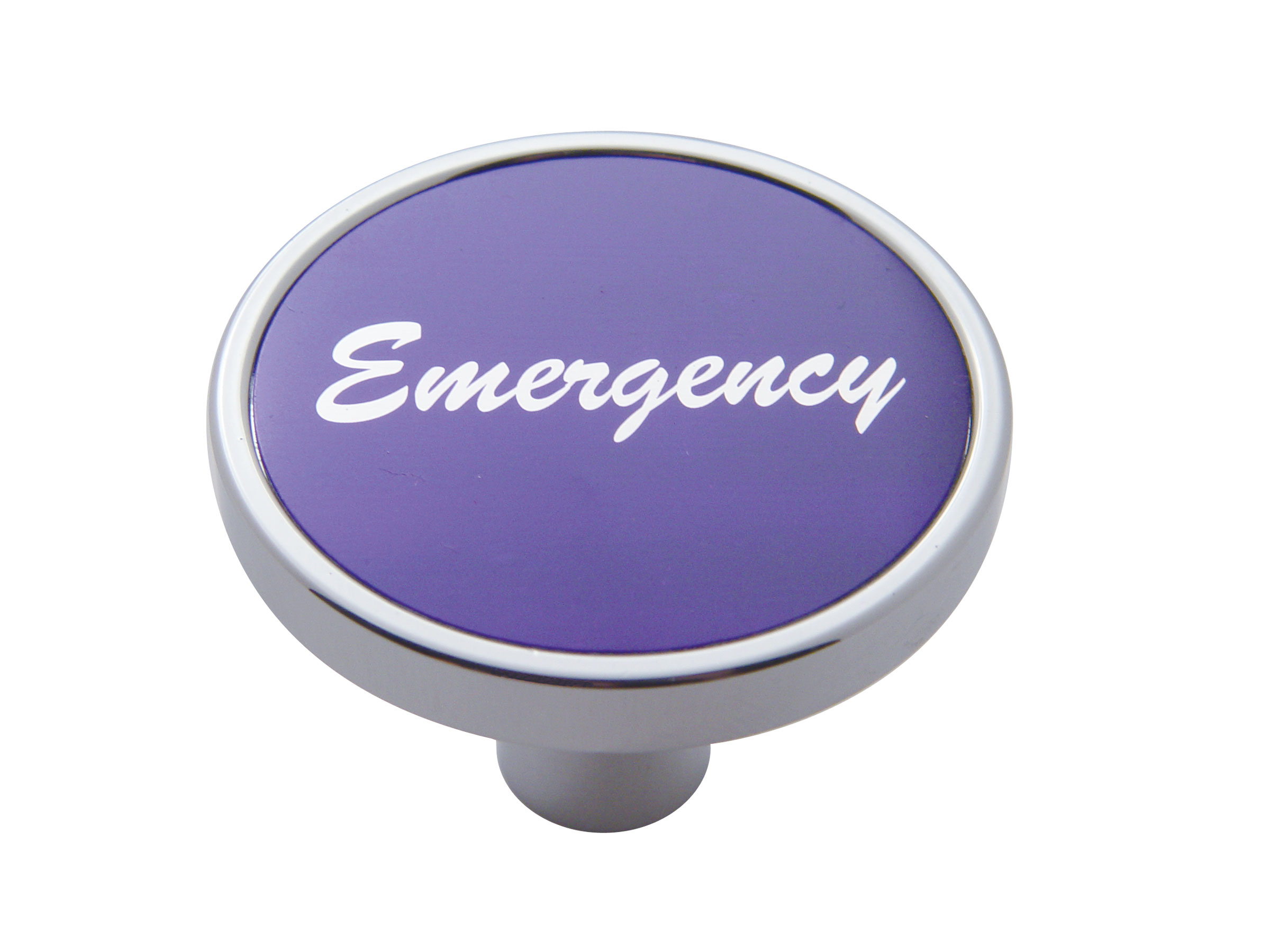 Chrome Short Pin Mount Air Valve Knob W/ Aluminum "Emergency" Sticker - Purple
