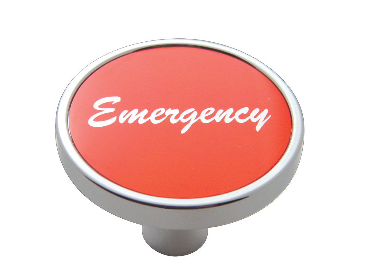 Chrome Short Pin Mount Air Valve Knob W/ Aluminum "Emergency" Sticker - Red