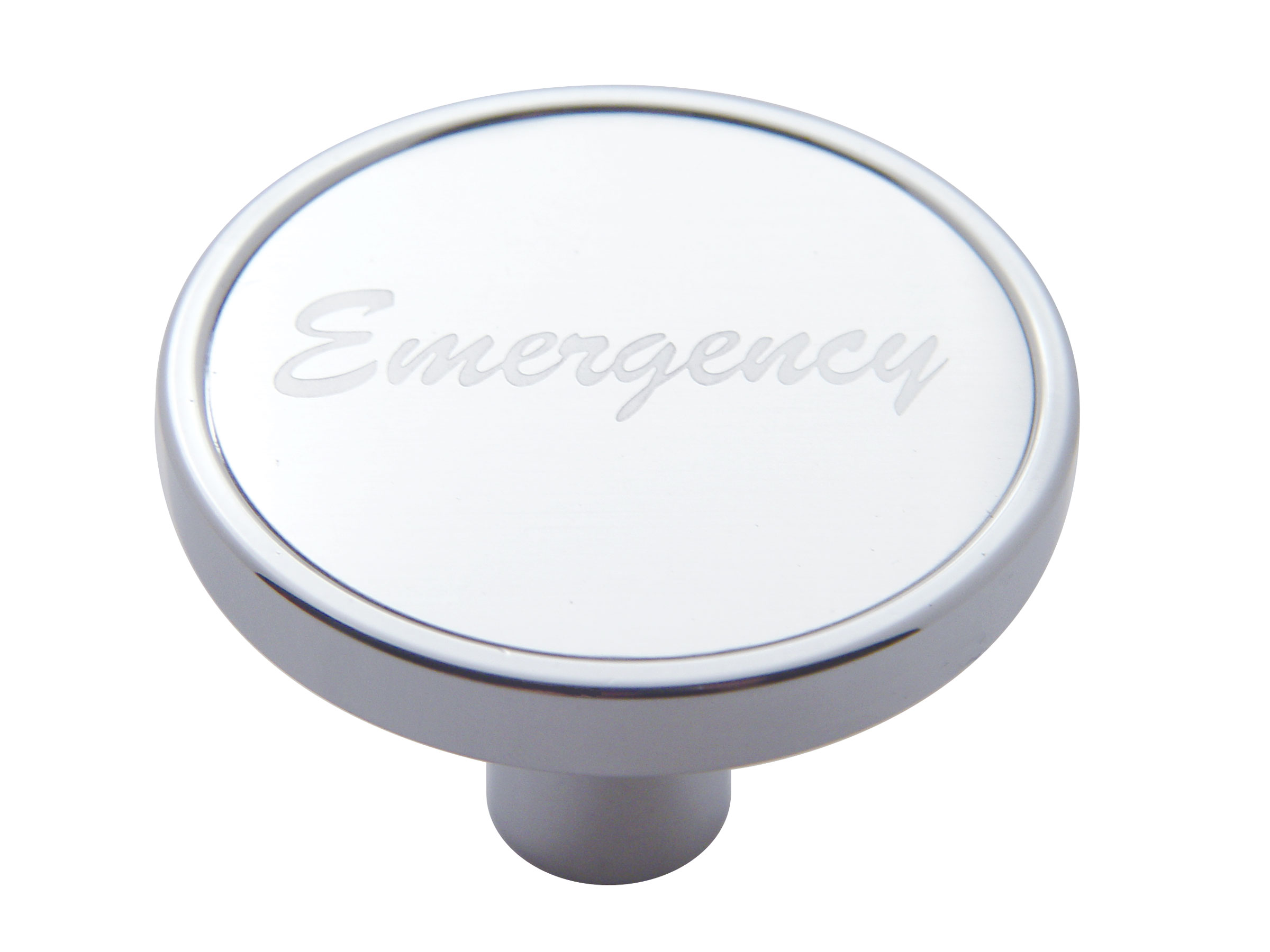 Chrome Short Pin Mount Air Valve Knob W/ Aluminum "Emergency" Sticker - Silver