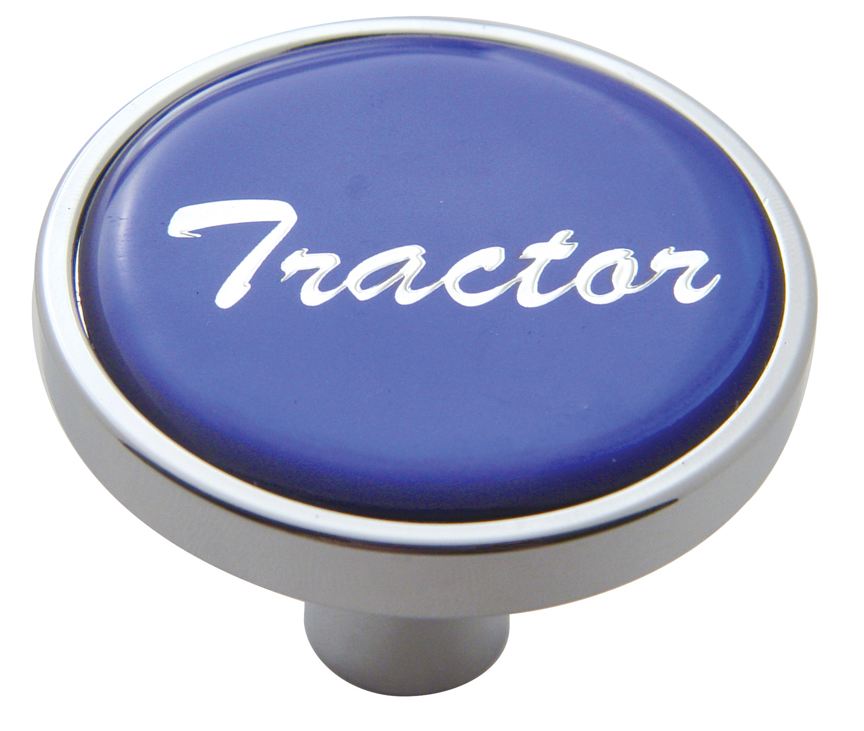 Chrome Short Pin Mount Air Valve Knob W/ Glossy "Tractor" Sticker - Blue