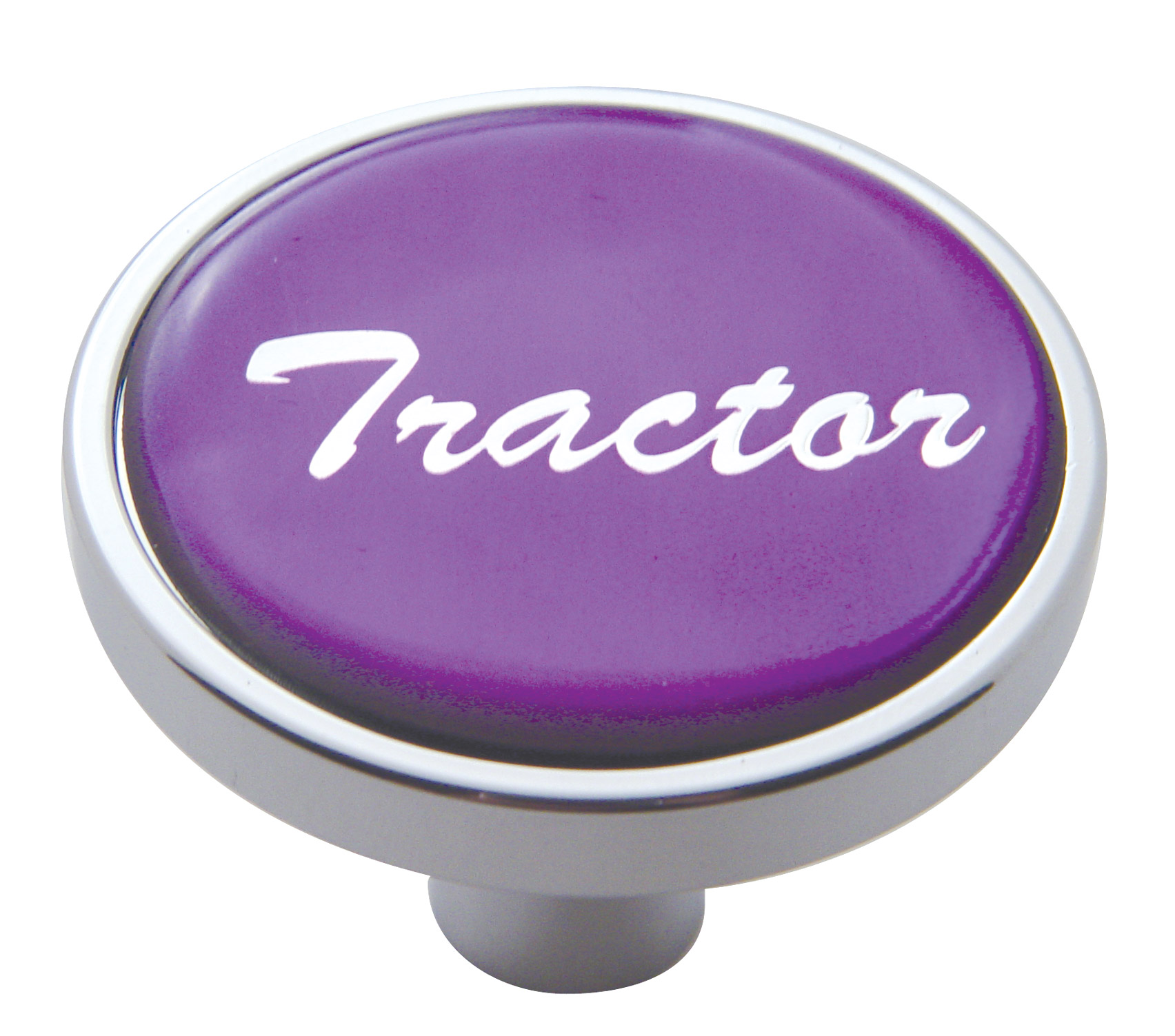 Chrome Short Pin Mount Air Valve Knob W/ Glossy "Tractor" Sticker - Purple