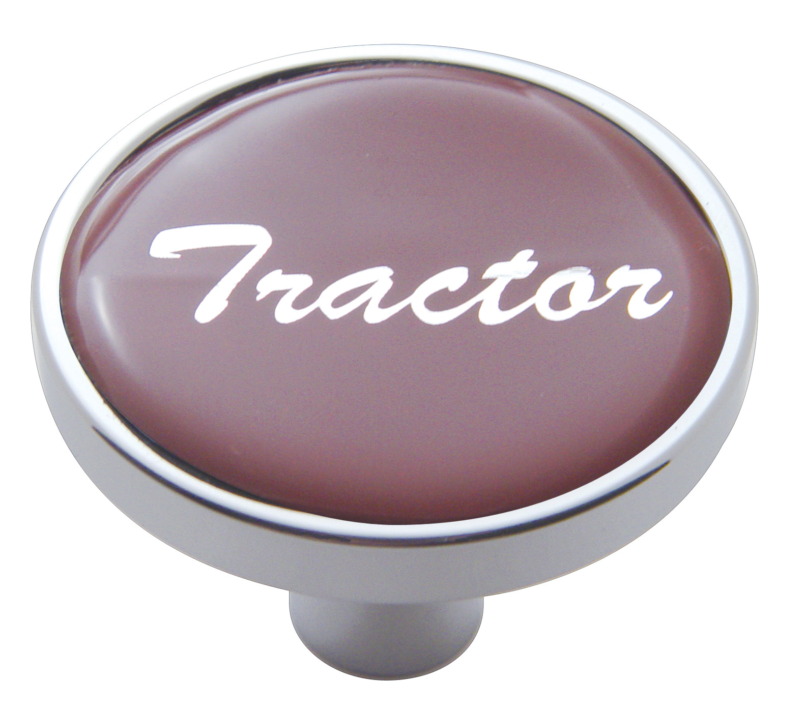 Chrome Short Pin Mount Air Valve Knob W/ Glossy "Tractor" Sticker - Red