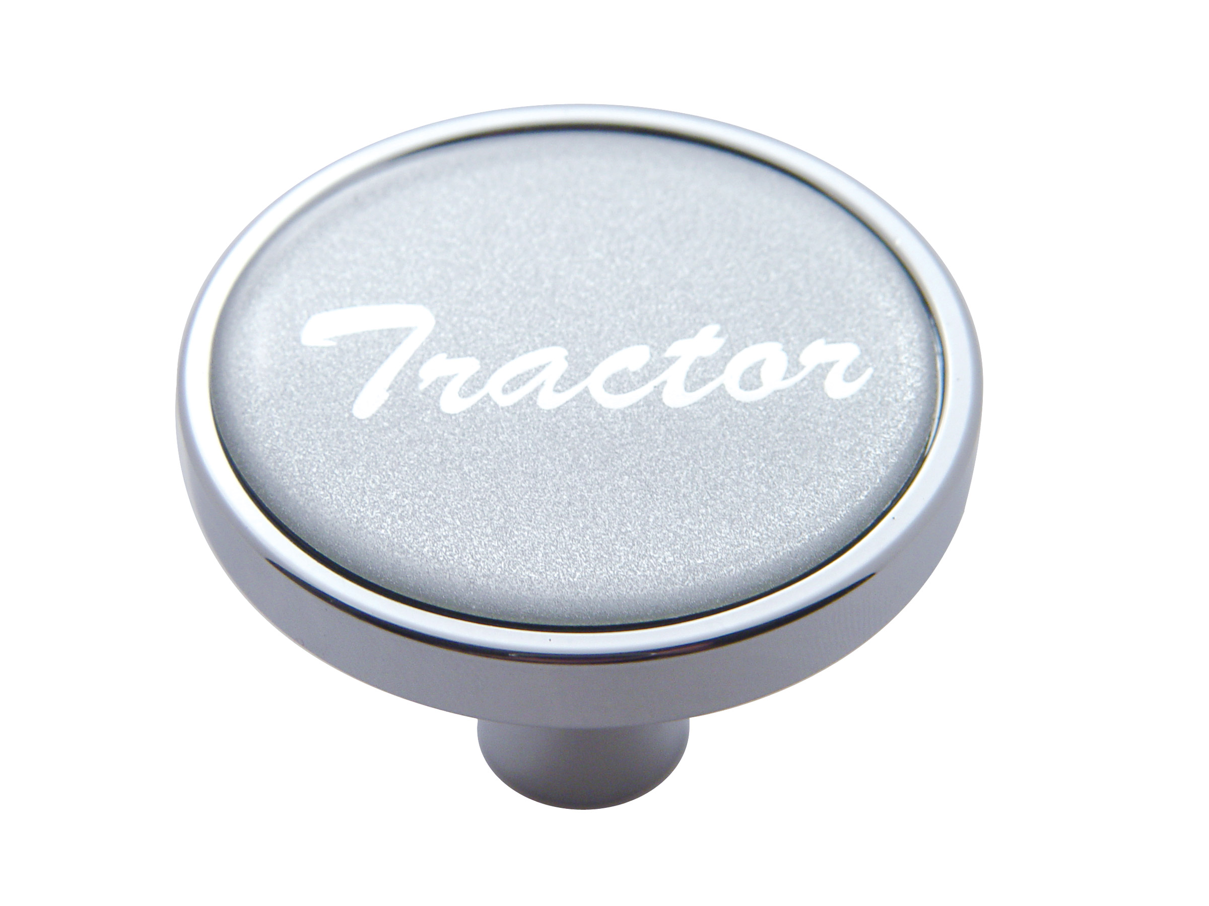 Chrome Short Pin Mount Air Valve Knob W/ Glossy "Tractor" Sticker - Silver