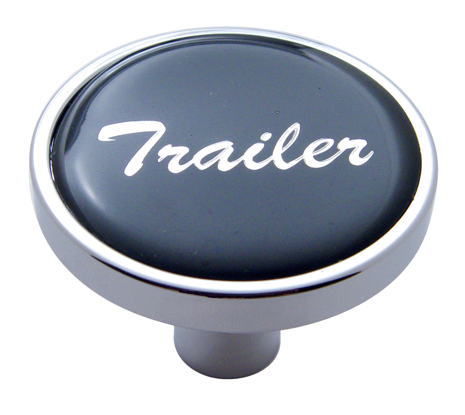 Chrome Short Pin Mount Air Valve Knob W/ Glossy "Trailer" Sticker - Black