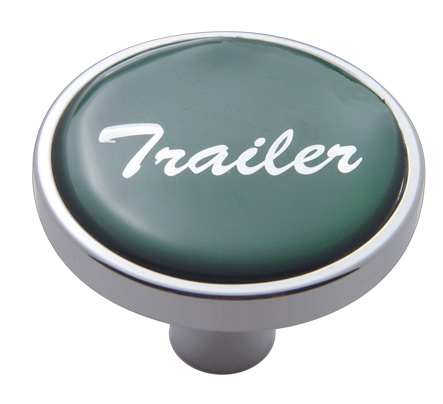 Chrome Short Pin Mount Air Valve Knob W/ Glossy "Trailer" Sticker - Green
