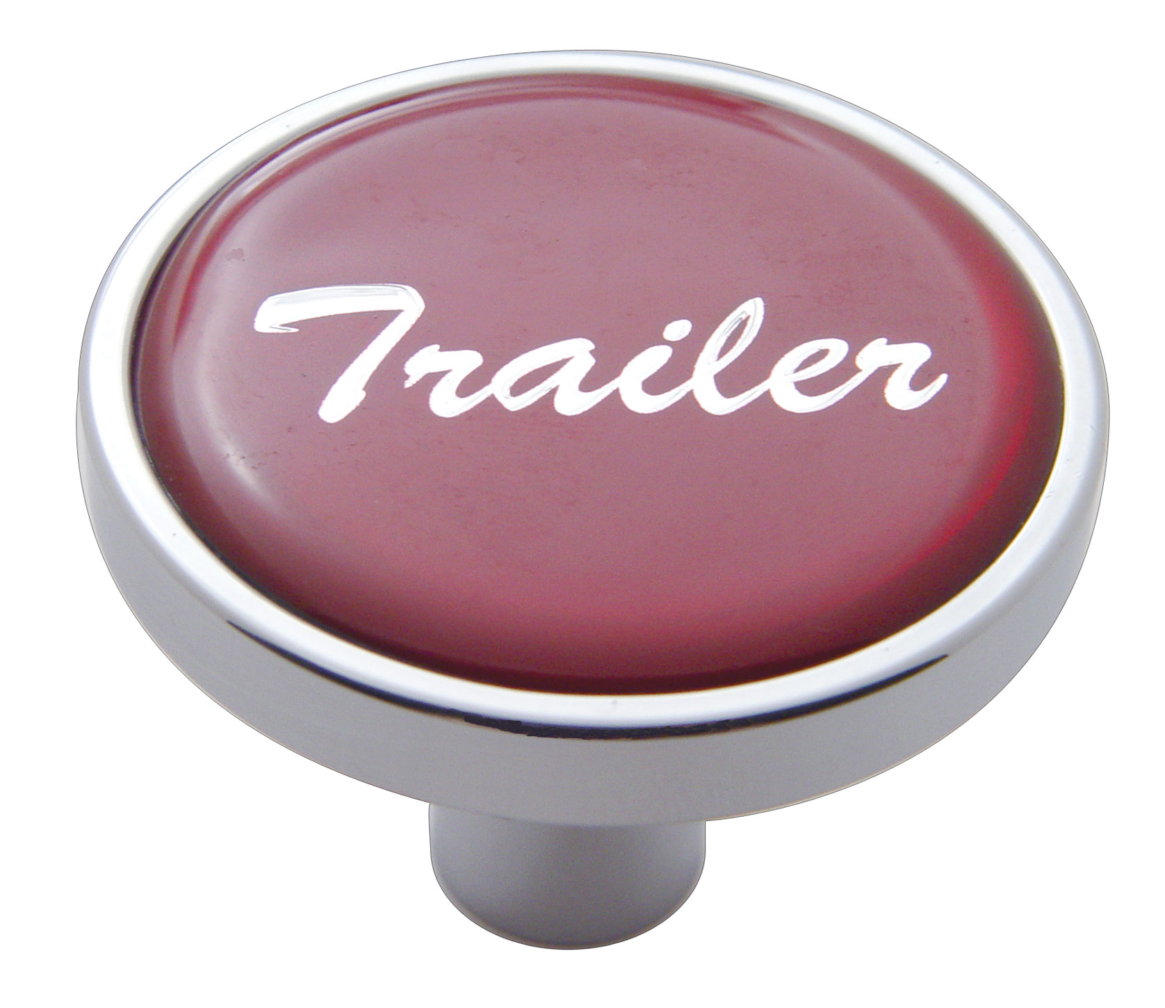 Chrome Short Pin Mount Air Valve Knob W/ Glossy "Trailer" Sticker - Red