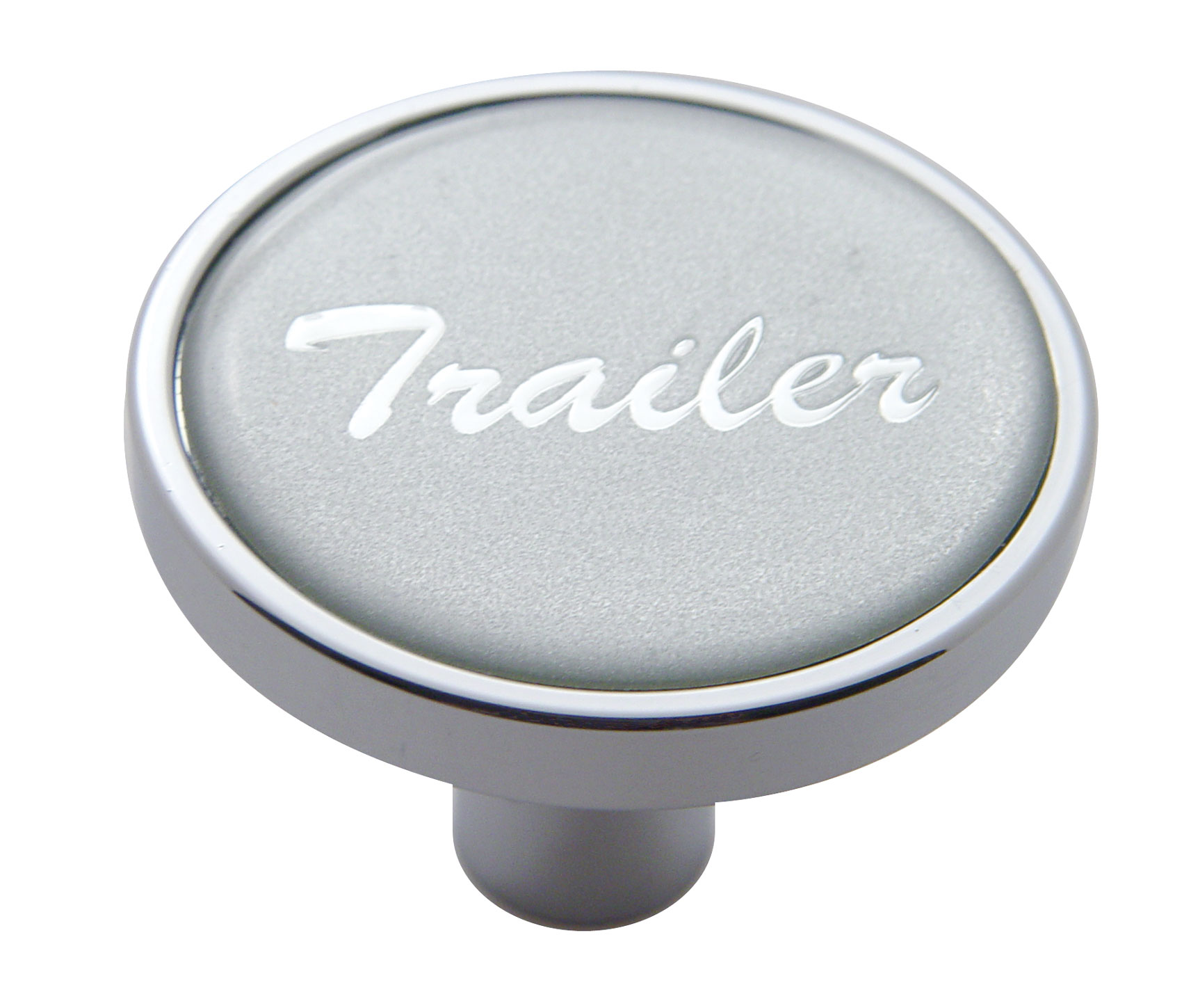 Chrome Short Pin Mount Air Valve Knob W/ Glossy "Trailer" Sticker - Silver