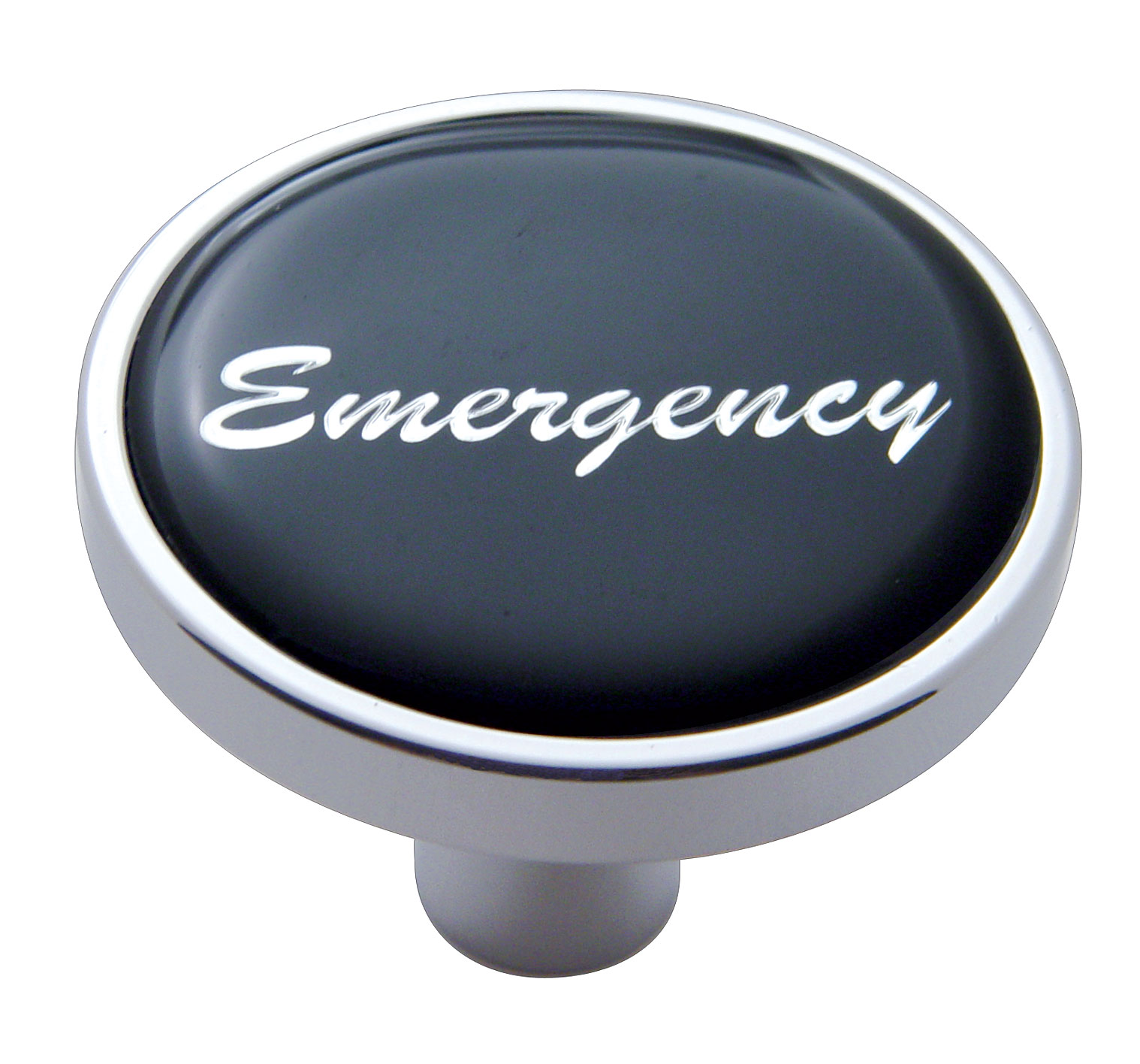 Chrome Short Pin Mount Air Valve Knob W/ Glossy "Emergency" Sticker - Black