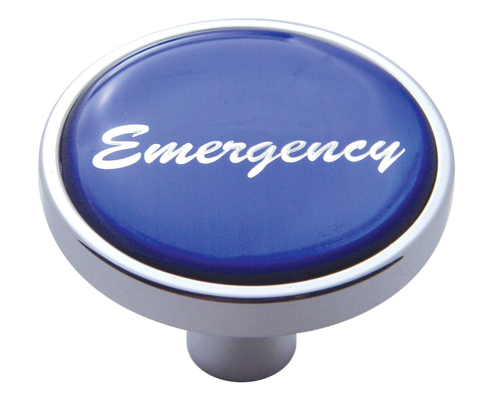 Chrome Short Pin Mount Air Valve Knob W/ Glossy "Emergency" Sticker - Blue