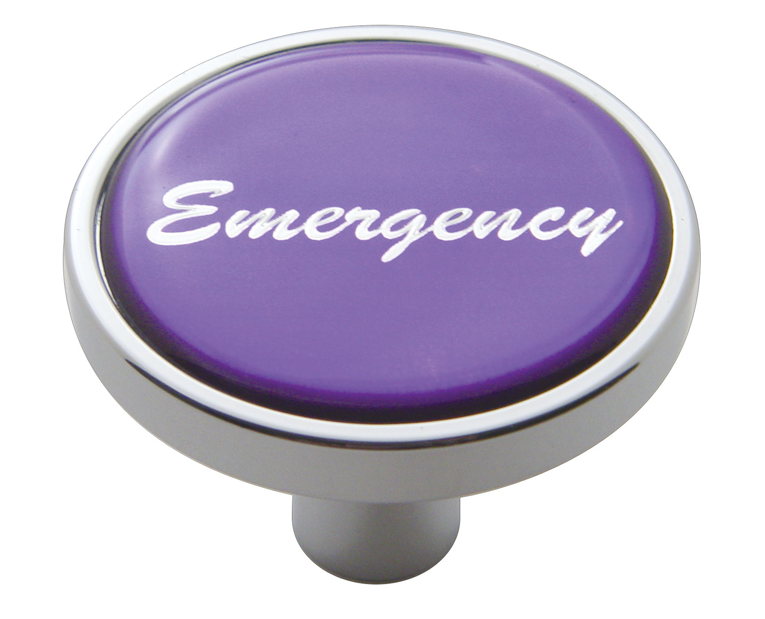Chrome Short Pin Mount Air Valve Knob W/ Glossy "Emergency" Sticker - Purple