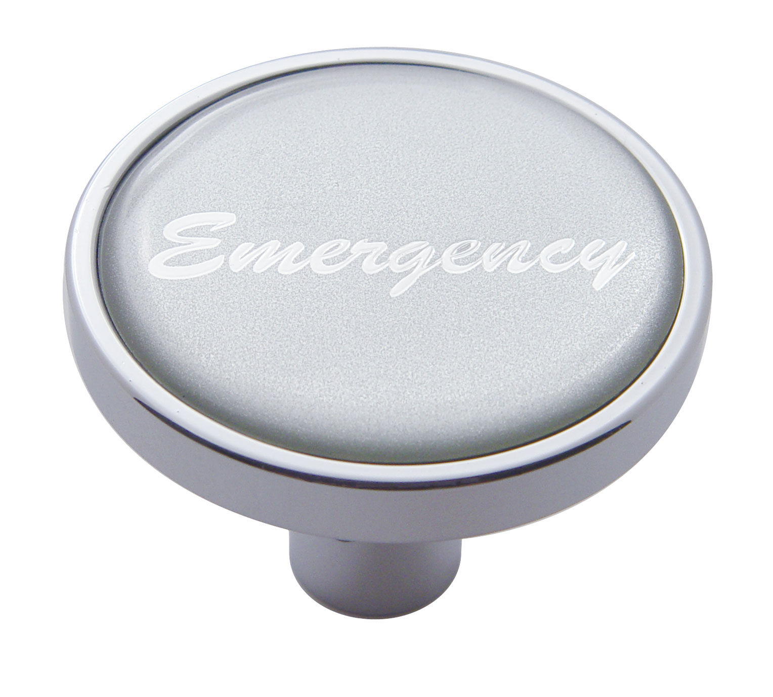 Chrome Short Pin Mount Air Valve Knob W/ Glossy "Emergency" Sticker - Silver