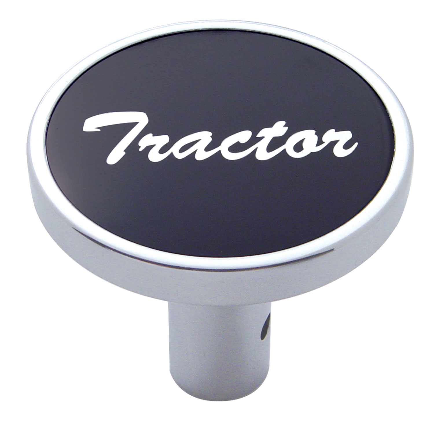 Chrome Long Pin Mount Air Valve Knob W/ Aluminum "Tractor" Sticker - Black