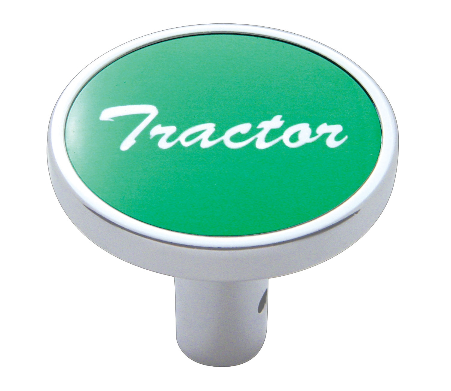 Chrome Long Pin Mount Air Valve Knob W/ Aluminum "Tractor" Sticker - Green