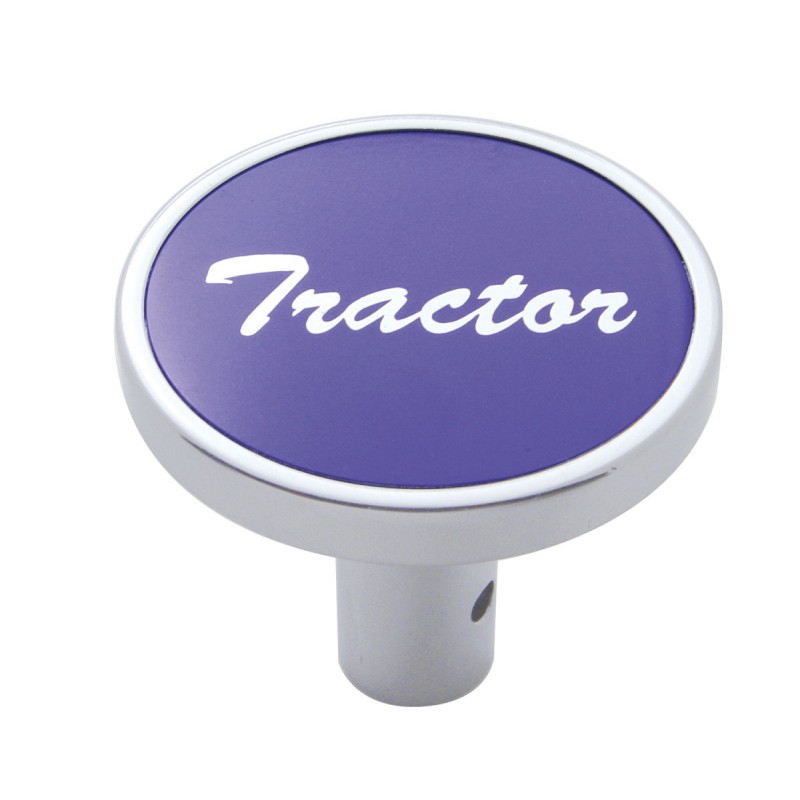 Chrome Long Pin Mount Air Valve Knob W/ Aluminum "Tractor" Sticker - Purple